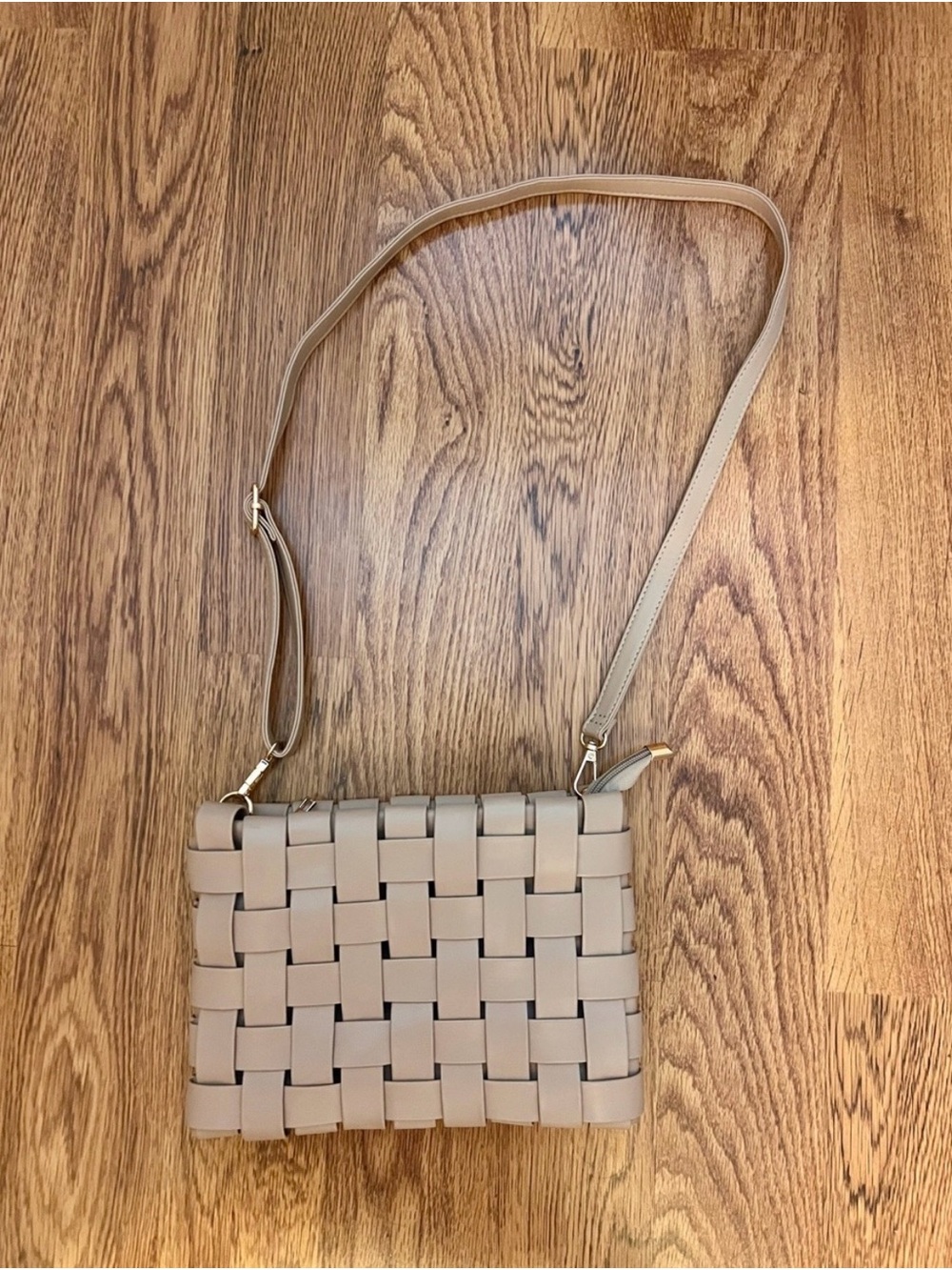 Anthropologie Lindy Woven Crossbody Bag Taupe Vegan Leather Basket Weave